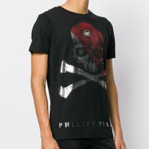 PHILIPP PLEIN BLACK RED MEN MEDIUM T-SHIRT NWT